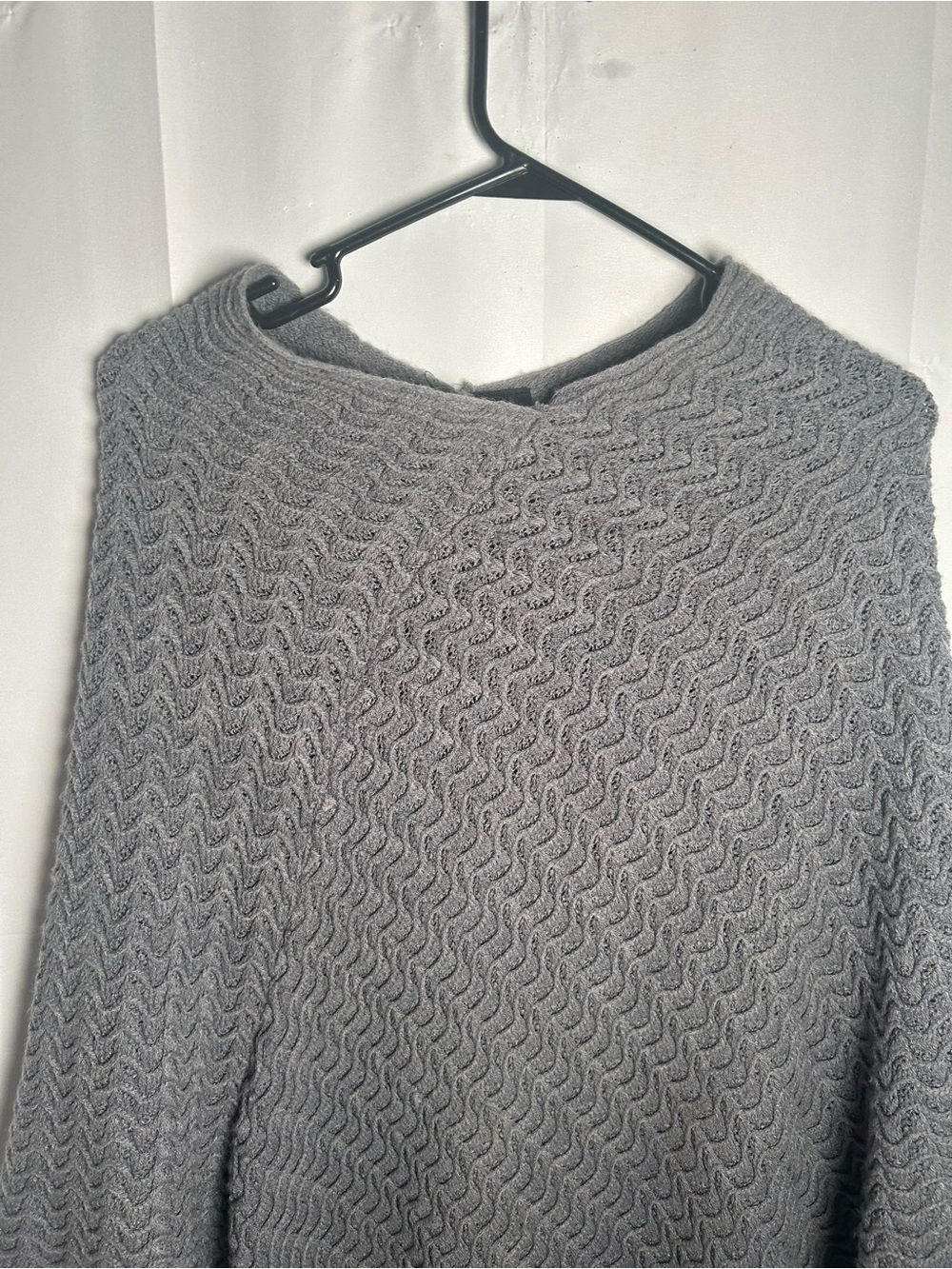 Cozy Gray Wave Knit Women's Poncho OS